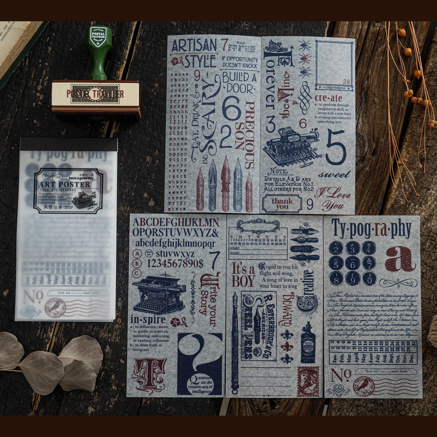 Livre d'autocollants en papier Washi pour affiches d'art vintage, 20 feuilles