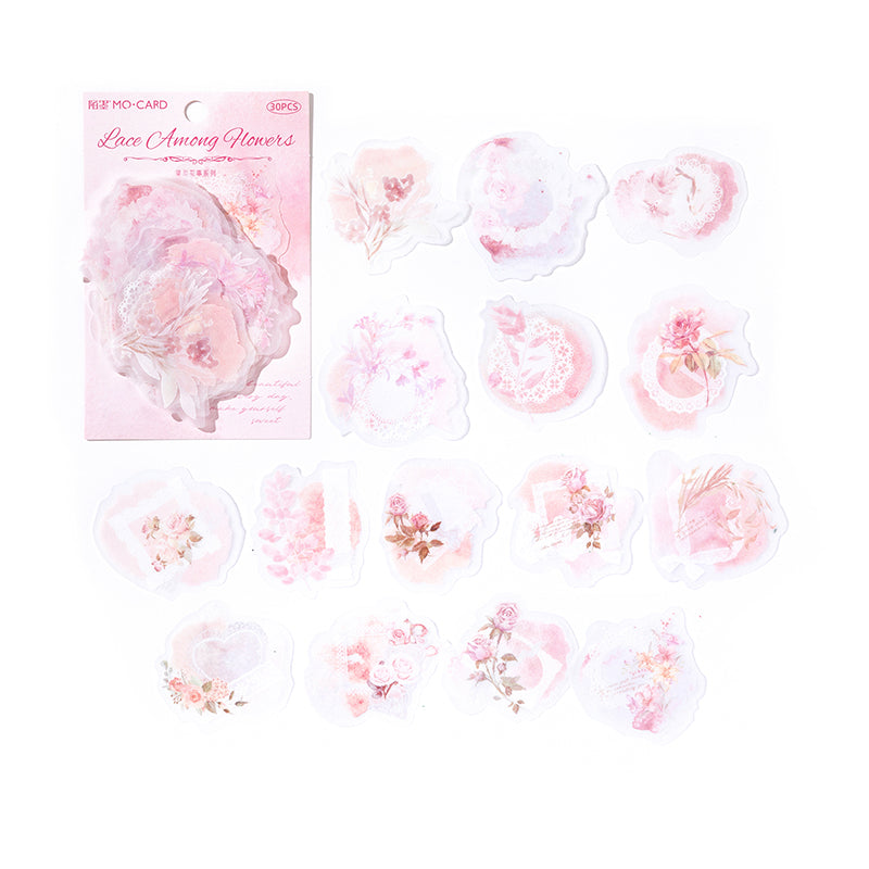 30 Pcs Watercolor Floral Vellum Sticker Pack