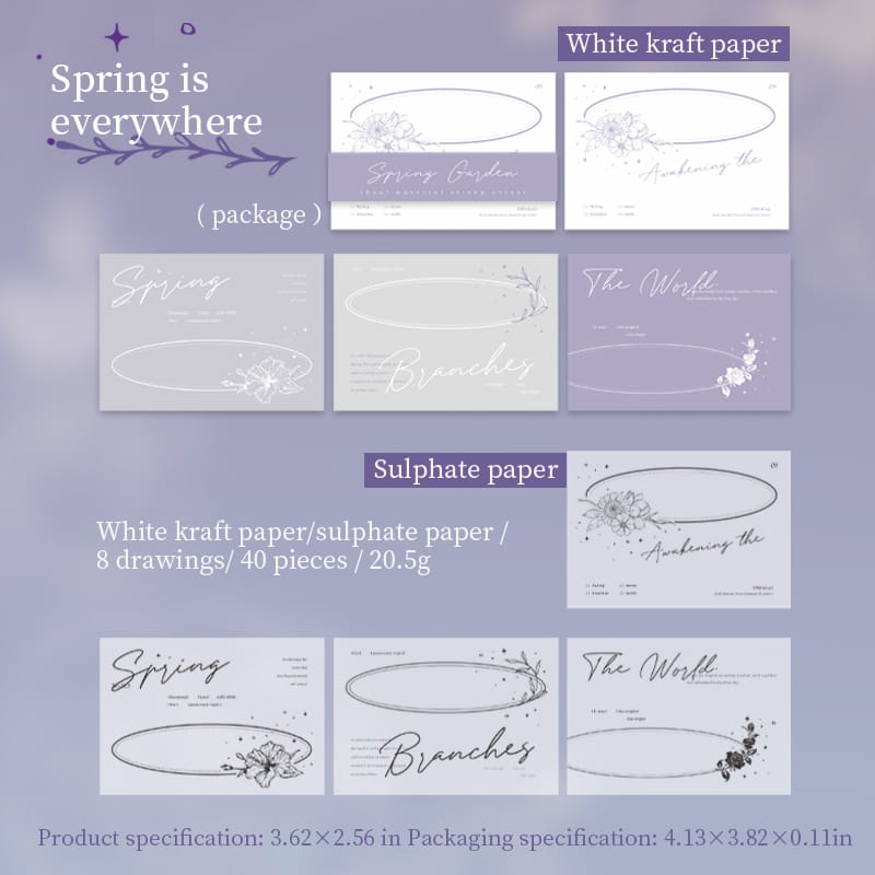 40 Stück Spring Garden White Kraft &amp; Vellum Abreißbarer Notizblock