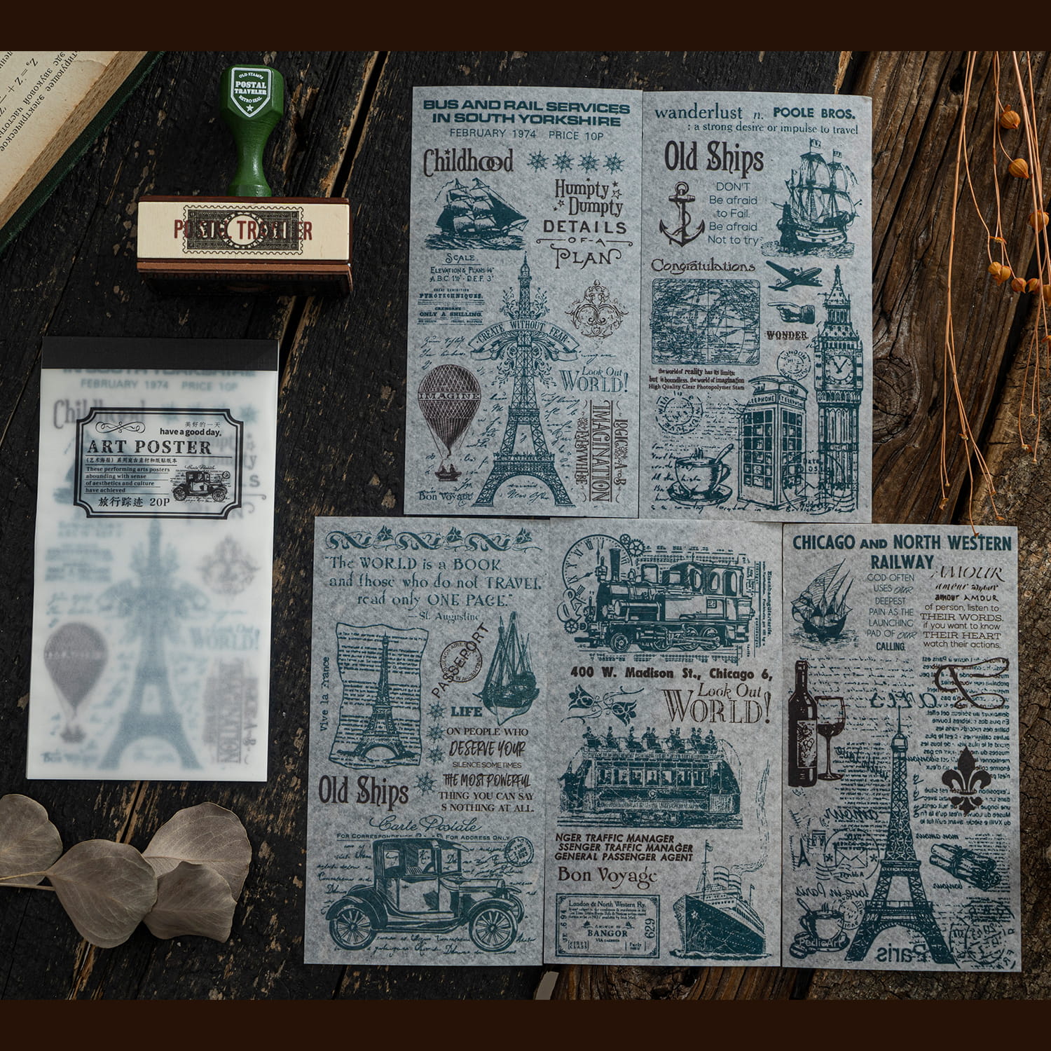 Livre d'autocollants en papier Washi pour affiches d'art vintage, 20 feuilles