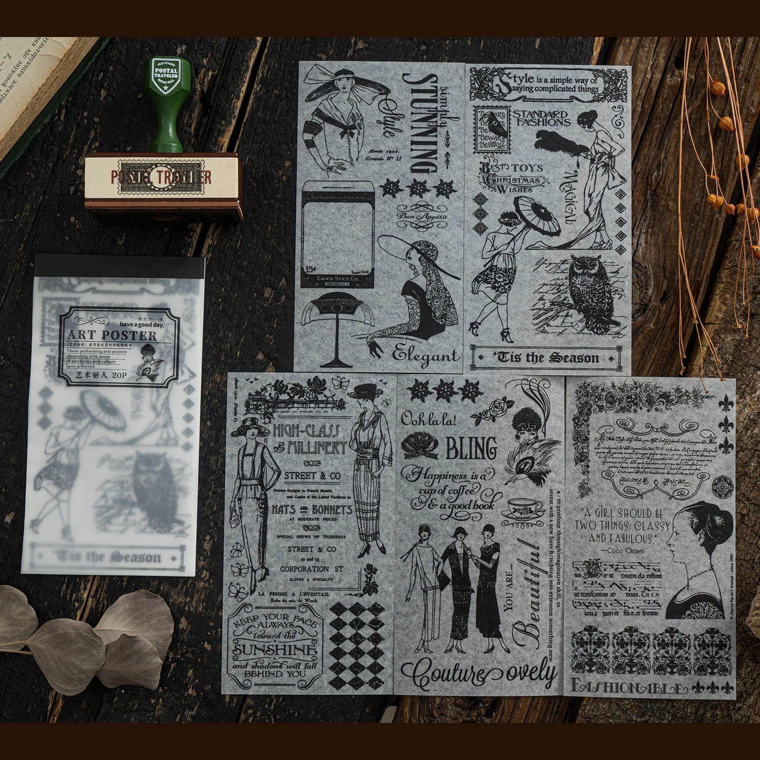 Livre d'autocollants en papier Washi pour affiches d'art vintage, 20 feuilles