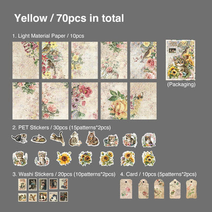 70 Pcs Cat Theme Multi  Material Paper Sticker Pack